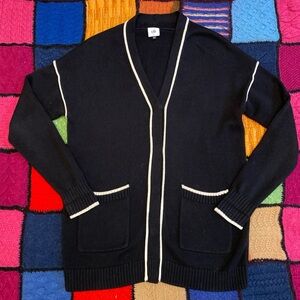 CAbi Black Comfort Cardigan with White Trim